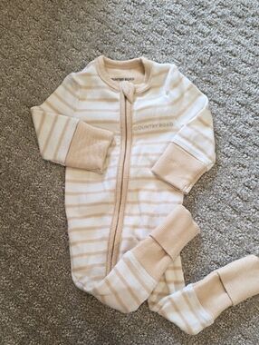 Country Road Beige & White Striped Infant Zip Sleepsuit | Newborn